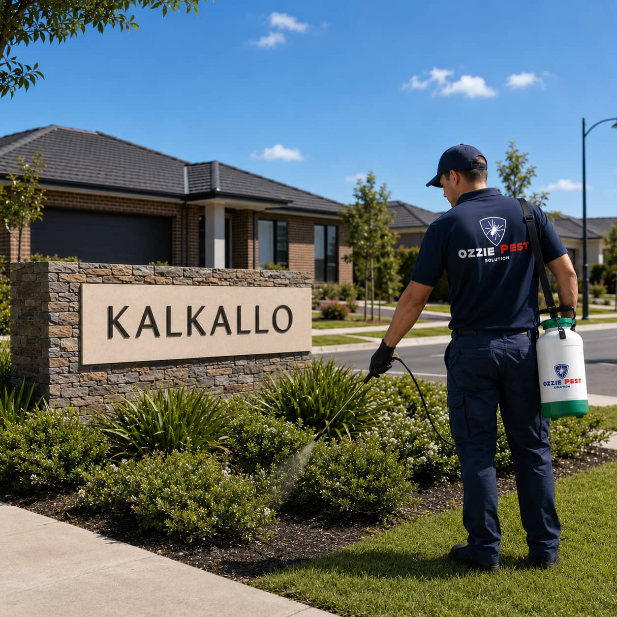 Licensed Ozzie Pest Solution technician providing professional pest control services at a residential home in Kalkallo Melbourne
